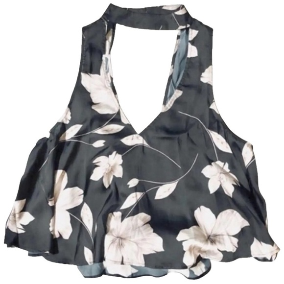 Show Me Your Mumu Casey Collar Top Floral Black Large halter romantic - Picture 3 of 10